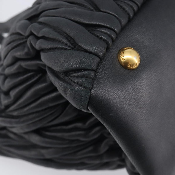 Miu Miu Matelasse Hand Bag Leather 2way Black Gold Auth 210009