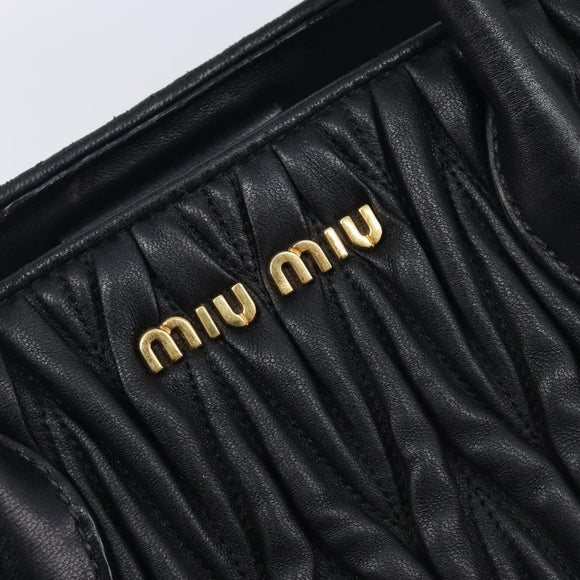 Miu Miu Matelasse Hand Bag Leather 2way Black Gold Auth 210009