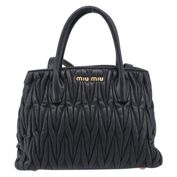 Miu Miu Matelasse Hand Bag Leather 2way Black Gold Auth 210009