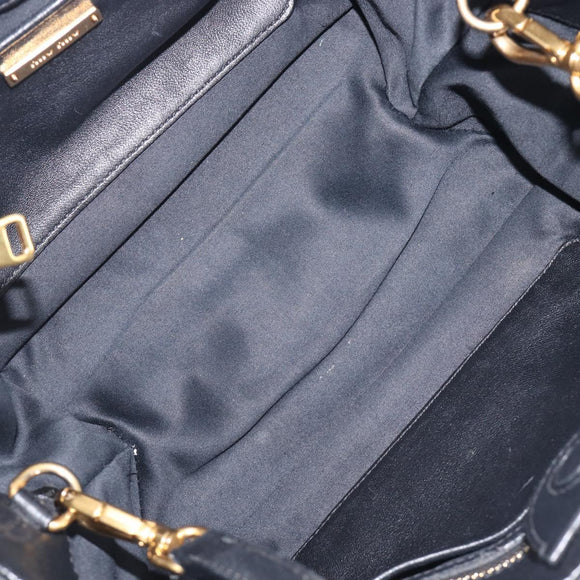 Miu Miu Matelasse Hand Bag Leather 2way Black Gold Auth 210009