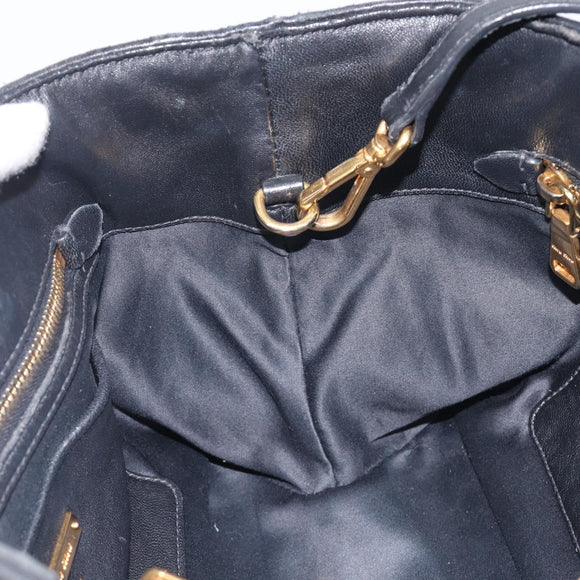 Miu Miu Matelasse Hand Bag Leather 2way Black Gold Auth 210009