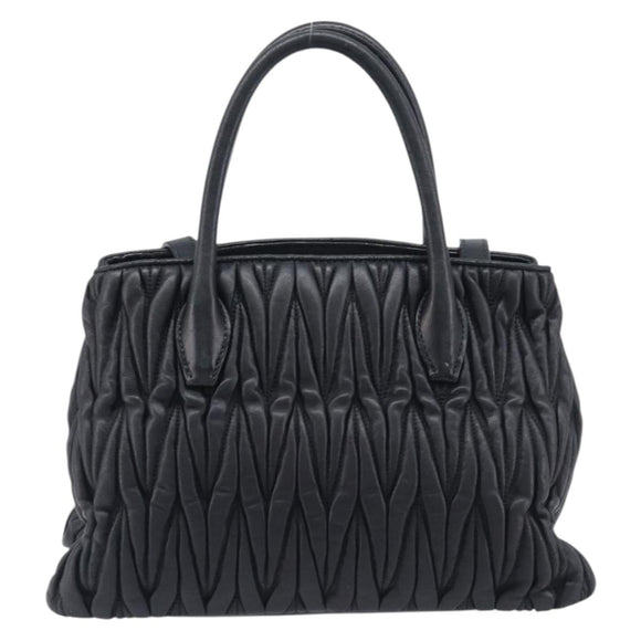 Miu Miu Matelasse Hand Bag Leather 2way Black Gold Auth 210009