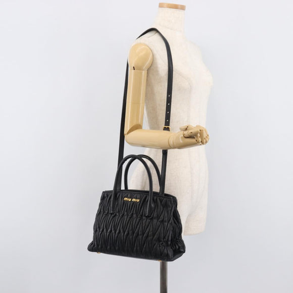 Miu Miu Matelasse Hand Bag Leather 2way Black Gold Auth 210009