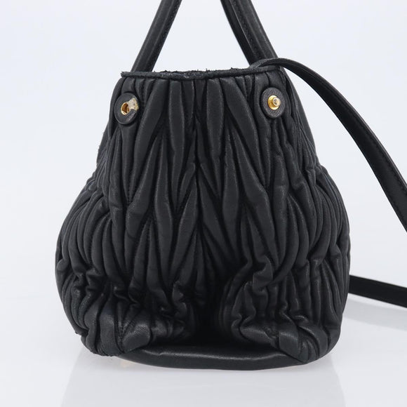 Miu Miu Matelasse Hand Bag Leather 2way Black Gold Auth 210009