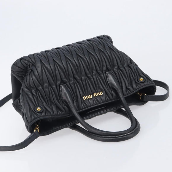 Miu Miu Matelasse Hand Bag Leather 2way Black Gold Auth 210009