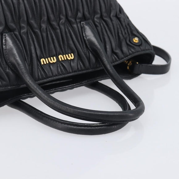 Miu Miu Matelasse Hand Bag Leather 2way Black Gold Auth 210009