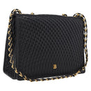 Bally Chain Shoulder Bag Leather Black Gold Auth 210010-1