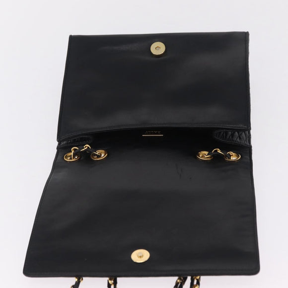 Bally Chain Shoulder Bag Leather Black Gold Auth 210010