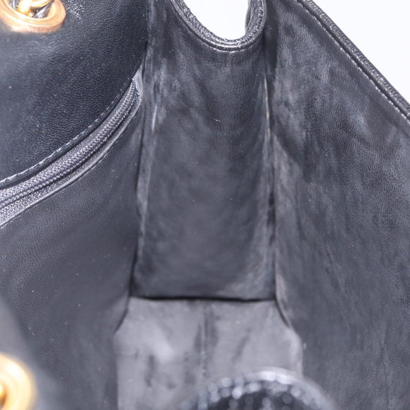 Bally Chain Shoulder Bag Leather Black Gold Auth 210010