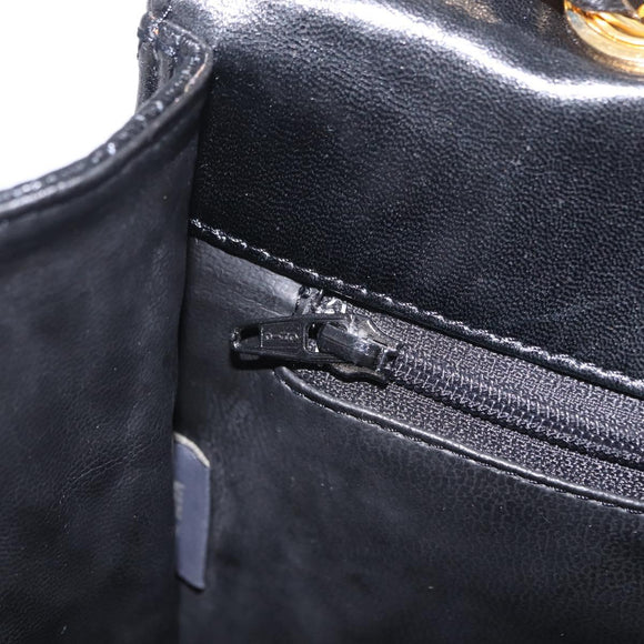 Bally Chain Shoulder Bag Leather Black Gold Auth 210010