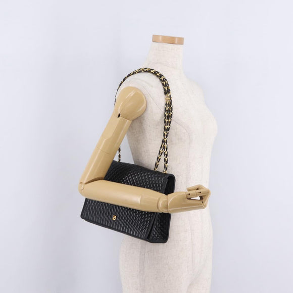 Bally Chain Shoulder Bag Leather Black Gold Auth 210010