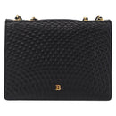 Bally Chain Shoulder Bag Leather Black Gold Auth 210010-13