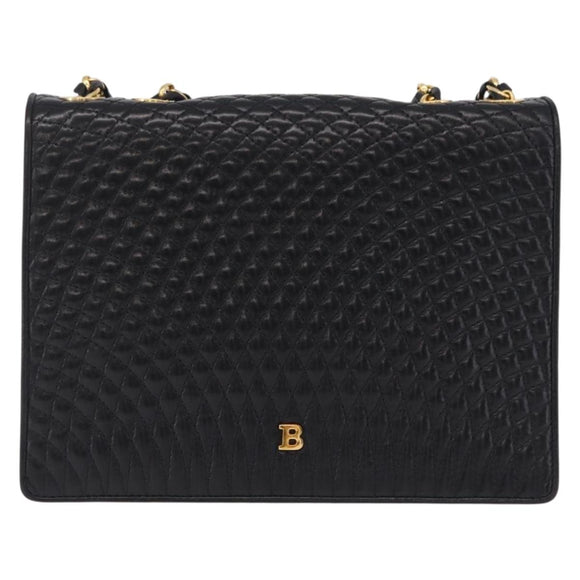 Bally Chain Shoulder Bag Leather Black Gold Auth 210010
