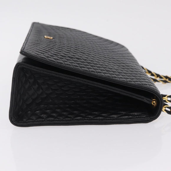 Bally Chain Shoulder Bag Leather Black Gold Auth 210010