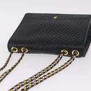 Bally Chain Shoulder Bag Leather Black Gold Auth 210010-6