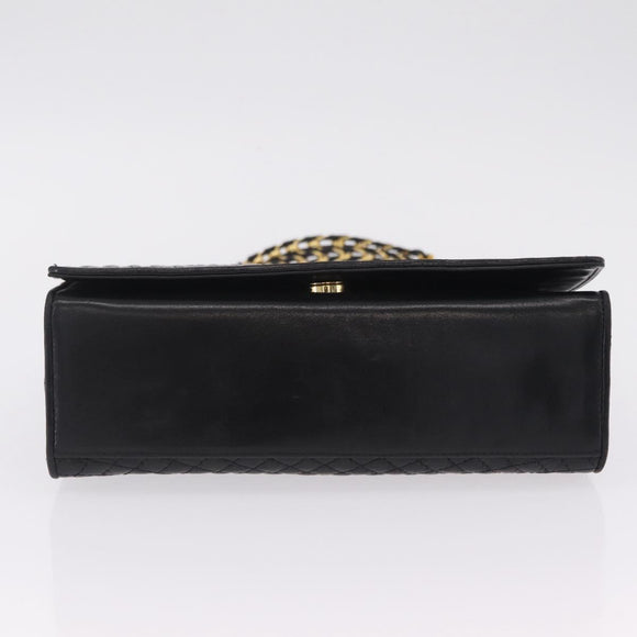 Bally Chain Shoulder Bag Leather Black Gold Auth 210010