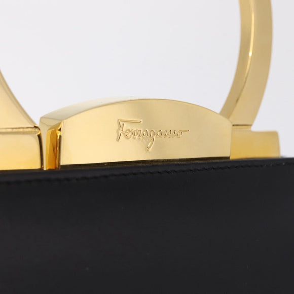 Salvatore Ferragamo Hand Bag Leather Black Gold Auth 210011V