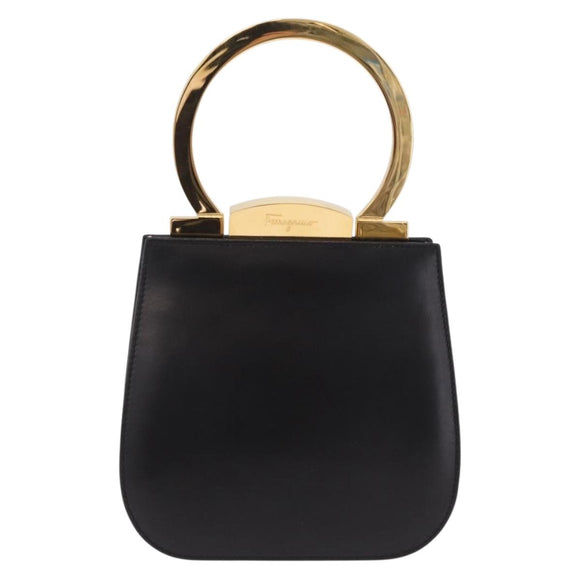 Salvatore Ferragamo Hand Bag Leather Black Gold Auth 210011V
