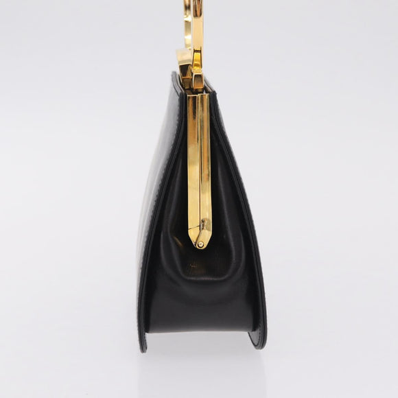 Salvatore Ferragamo Hand Bag Leather Black Gold Auth 210011V