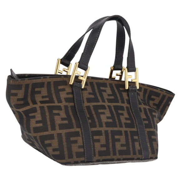 FENDI Zucca Canvas Hand Bag Black Brown Auth 210012