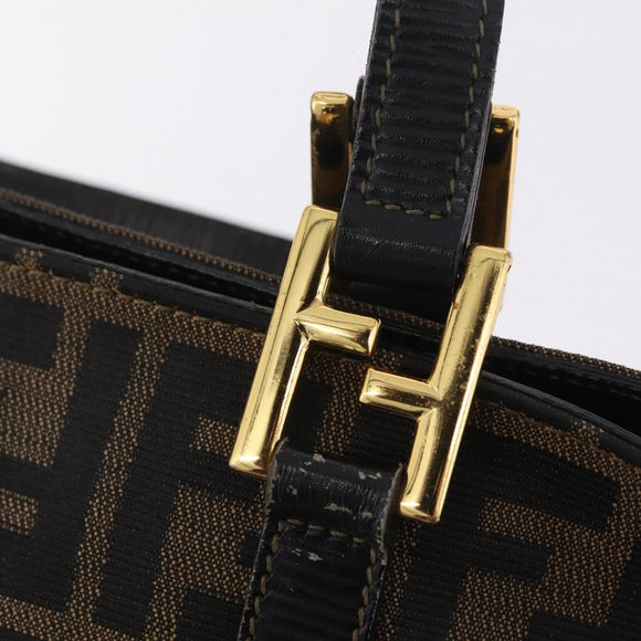 FENDI Zucca Canvas Hand Bag Black Brown Auth 210012