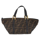 FENDI Zucca Canvas Hand Bag Black Brown Auth 210012-2