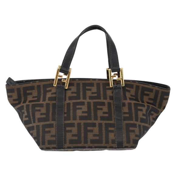 FENDI Zucca Canvas Hand Bag Black Brown Auth 210012