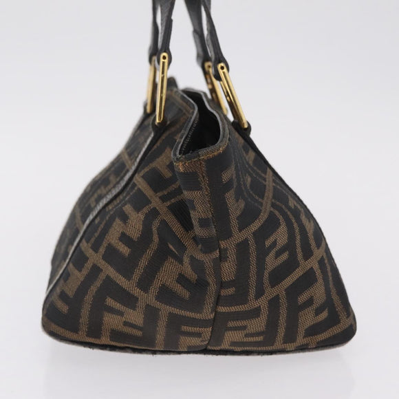 FENDI Zucca Canvas Hand Bag Black Brown Auth 210012