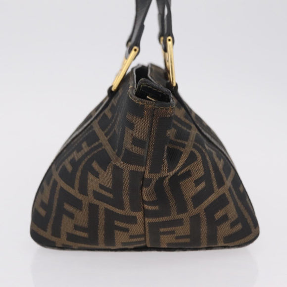 FENDI Zucca Canvas Hand Bag Black Brown Auth 210012