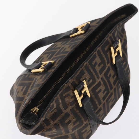 FENDI Zucca Canvas Hand Bag Black Brown Auth 210012