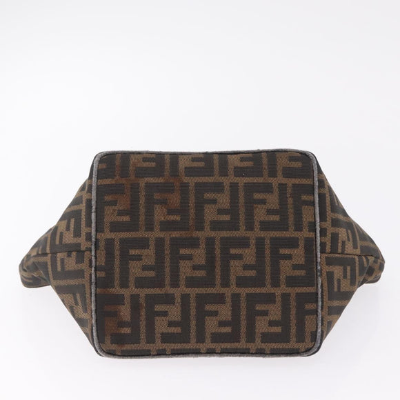 FENDI Zucca Canvas Hand Bag Black Brown Auth 210012