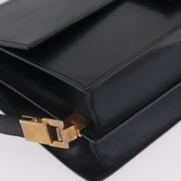 CELINE Shoulder Bag Leather Navy Gold Auth 210013