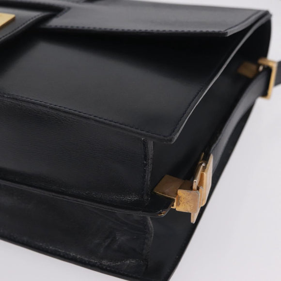 CELINE Shoulder Bag Leather Navy Gold Auth 210013