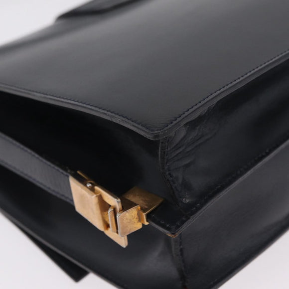 CELINE Shoulder Bag Leather Navy Gold Auth 210013