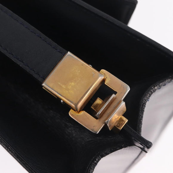 CELINE Shoulder Bag Leather Navy Gold Auth 210013