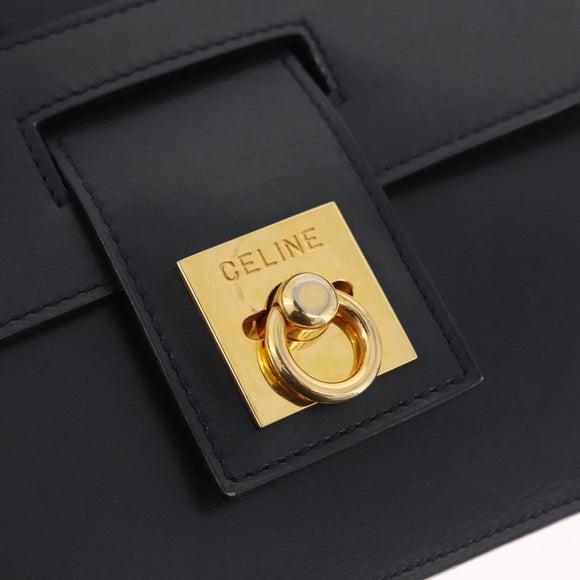 CELINE Shoulder Bag Leather Navy Gold Auth 210013