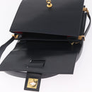 CELINE Shoulder Bag Leather Navy Gold Auth 210013-16