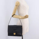 CELINE Shoulder Bag Leather Navy Gold Auth 210013-28