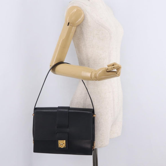 CELINE Shoulder Bag Leather Navy Gold Auth 210013