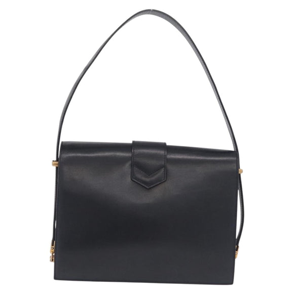 CELINE Shoulder Bag Leather Navy Gold Auth 210013