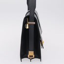 CELINE Shoulder Bag Leather Navy Gold Auth 210013-5