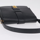 CELINE Shoulder Bag Leather Navy Gold Auth 210013-6