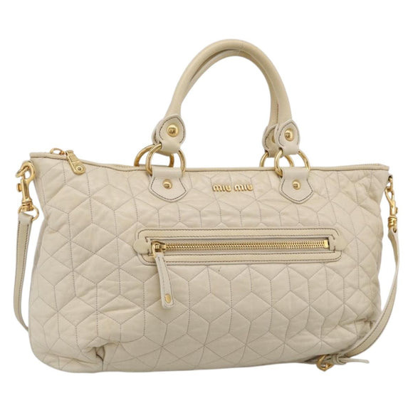 Miu Miu Matelasse Hand Bag Leather 2way Ivory Gold Auth 210015V
