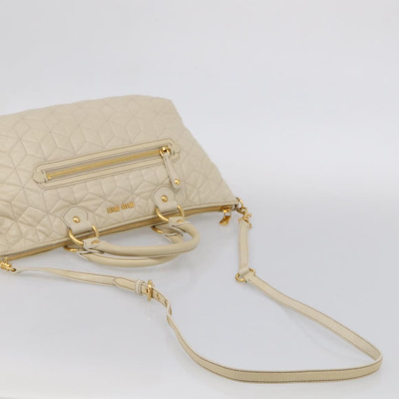 Miu Miu Matelasse Hand Bag Leather 2way Ivory Gold Auth 210015V