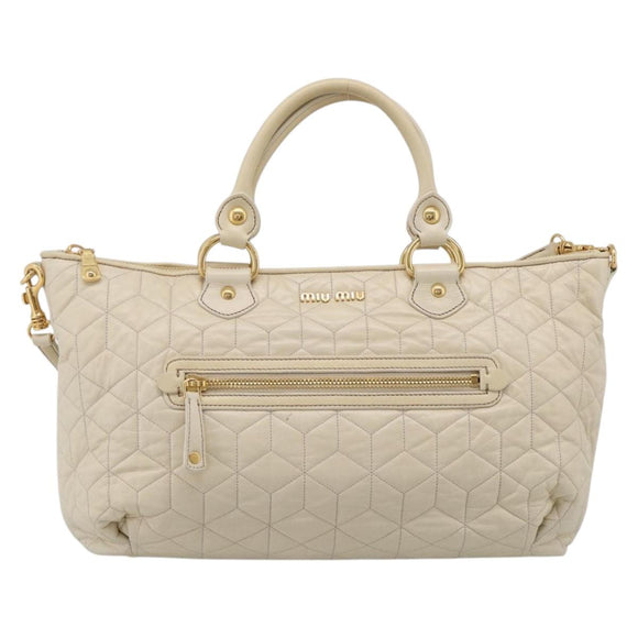 Miu Miu Matelasse Hand Bag Leather 2way Ivory Gold Auth 210015V