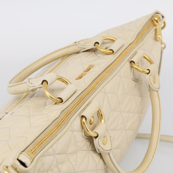 Miu Miu Matelasse Hand Bag Leather 2way Ivory Gold Auth 210015V