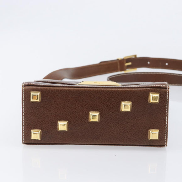 Salvatore Ferragamo Shoulder Bag Leather Brown Gold Auth 210018A