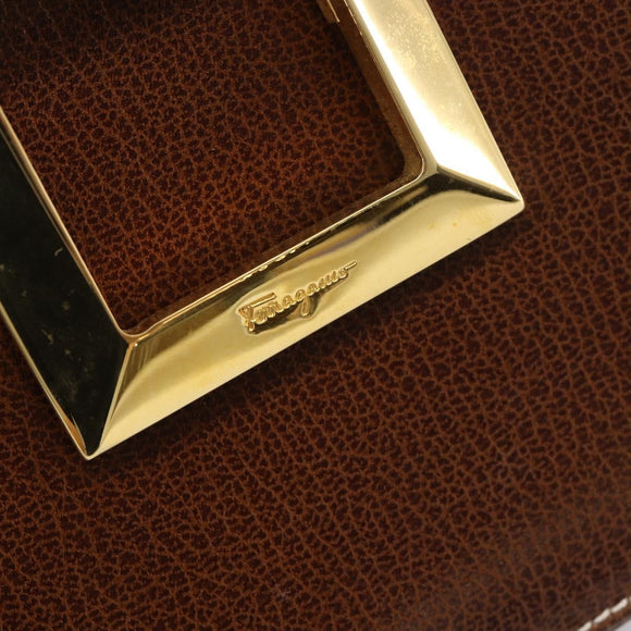 Salvatore Ferragamo Shoulder Bag Leather Brown Gold Auth 210018A