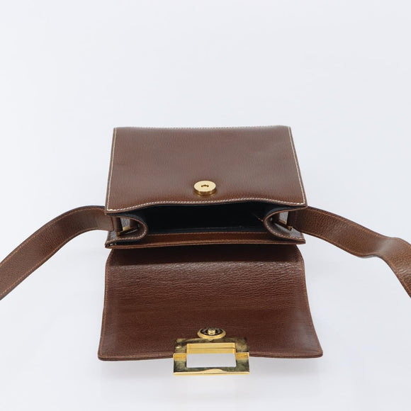 Salvatore Ferragamo Shoulder Bag Leather Brown Gold Auth 210018A