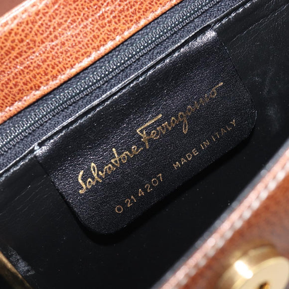 Salvatore Ferragamo Shoulder Bag Leather Brown Gold Auth 210018A